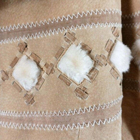 Venezia Leathers Womens Genuine Leather Suede Coat Sherpa Lined Hooded Sz 14/16 - Picture 6 of 12